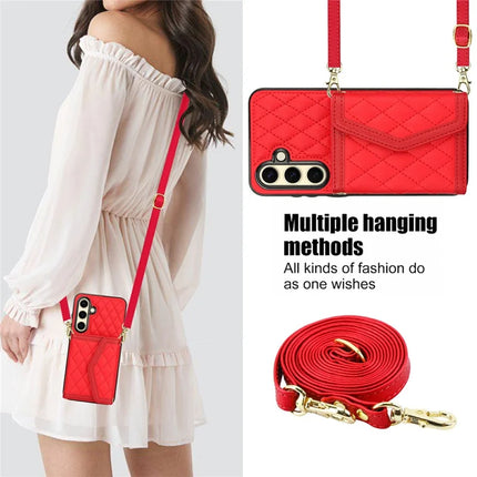 For Samsung Galaxy S23 FE Case Card Holders RFID Blocking PU Leather+TPU Phone Cover with Shoulder Strap