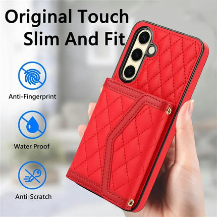 For Samsung Galaxy S23 FE Case Card Holders RFID Blocking PU Leather+TPU Phone Cover with Shoulder Strap