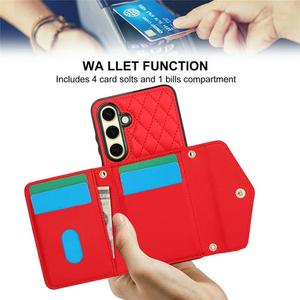 For Samsung Galaxy S23 FE Case Card Holders RFID Blocking PU Leather+TPU Phone Cover with Shoulder Strap
