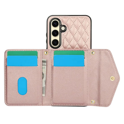 For Samsung Galaxy S23 FE Case Card Holders RFID Blocking PU Leather+TPU Phone Cover with Shoulder Strap