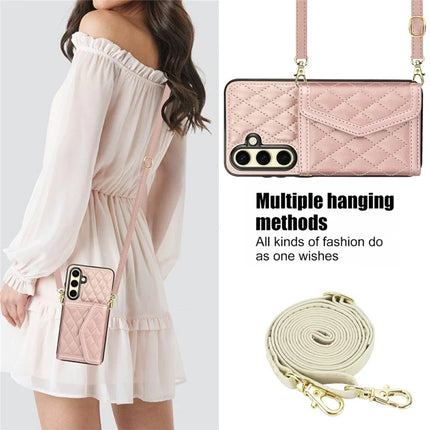 For Samsung Galaxy S23 FE Case Card Holders RFID Blocking PU Leather+TPU Phone Cover with Shoulder Strap