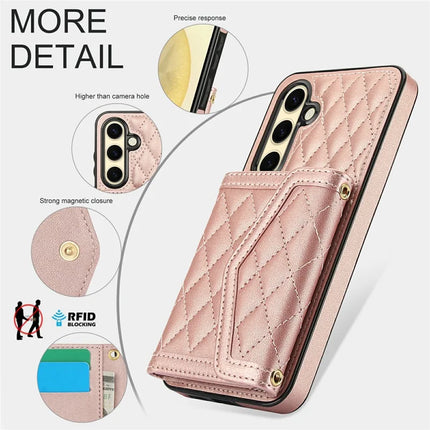 For Samsung Galaxy S23 FE Case Card Holders RFID Blocking PU Leather+TPU Phone Cover with Shoulder Strap