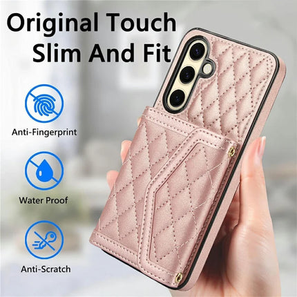 For Samsung Galaxy S23 FE Case Card Holders RFID Blocking PU Leather+TPU Phone Cover with Shoulder Strap