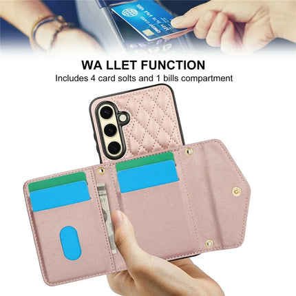For Samsung Galaxy S23 FE Case Card Holders RFID Blocking PU Leather+TPU Phone Cover with Shoulder Strap