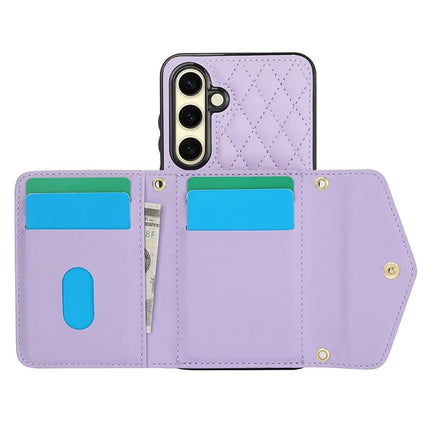 For Samsung Galaxy S23 FE Case Card Holders RFID Blocking PU Leather+TPU Phone Cover with Shoulder Strap