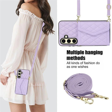 For Samsung Galaxy S23 FE Case Card Holders RFID Blocking PU Leather+TPU Phone Cover with Shoulder Strap