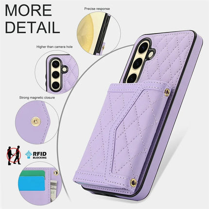 For Samsung Galaxy S23 FE Case Card Holders RFID Blocking PU Leather+TPU Phone Cover with Shoulder Strap
