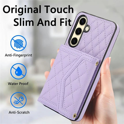 For Samsung Galaxy S23 FE Case Card Holders RFID Blocking PU Leather+TPU Phone Cover with Shoulder Strap