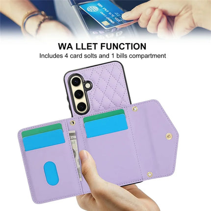 For Samsung Galaxy S23 FE Case Card Holders RFID Blocking PU Leather+TPU Phone Cover with Shoulder Strap