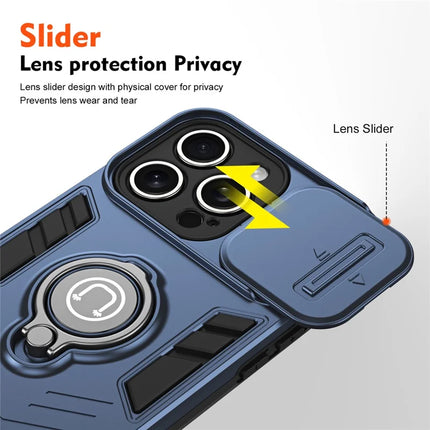 For iPhone 16 Pro Max Case Slide Camshield Kickstand PC+TPU Phone Cover
