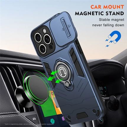 For iPhone 16 Pro Max Case Slide Camshield Kickstand PC+TPU Phone Cover