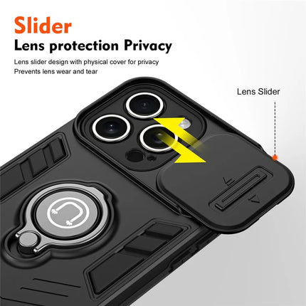 For iPhone 16 Pro Max Case Slide Camshield Kickstand PC+TPU Phone Cover