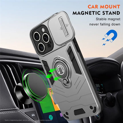 For iPhone 16 Pro Max Case Slide Camshield Kickstand PC+TPU Phone Cover
