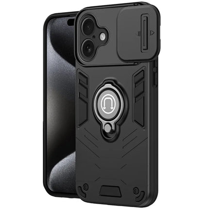 For iPhone 16 Case Slide Camshield Kickstand PC+TPU Phone Cover - Black