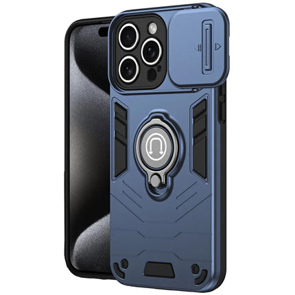 For iPhone 16 Pro Case Slide Camshield Kickstand PC+TPU Phone Cover - Blue