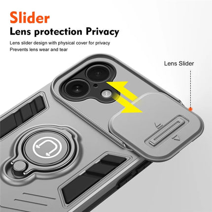 For iPhone 16 Plus Case Slide Camshield Kickstand PC+TPU Phone Cover