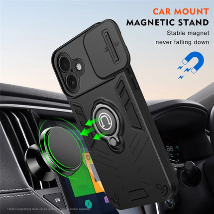 For iPhone 16 Plus Case Slide Camshield Kickstand PC+TPU Phone Cover