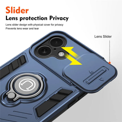 For iPhone 16 Plus Case Slide Camshield Kickstand PC+TPU Phone Cover