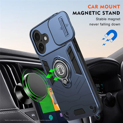 For iPhone 16 Plus Case Slide Camshield Kickstand PC+TPU Phone Cover