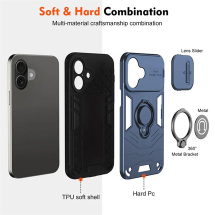 For iPhone 16 Plus Case Slide Camshield Kickstand PC+TPU Phone Cover
