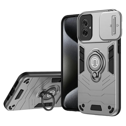 For Motorola Moto G55 5G Case Slide Camshield Kickstand PC+TPU Phone Cover - Grey