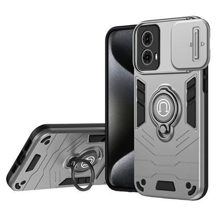For Motorola Moto G85 5G / S50 Neo 5G Case Slide Camshield Kickstand PC+TPU Phone Cover - Grey