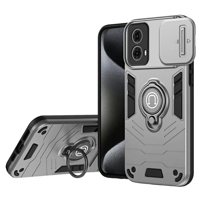 For Motorola Moto G85 5G / S50 Neo 5G Case Slide Camshield Kickstand PC+TPU Phone Cover - Grey