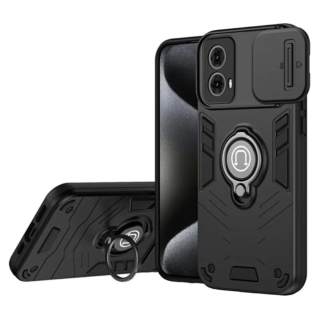 For Motorola Moto G85 5G / S50 Neo 5G Case Slide Camshield Kickstand PC+TPU Phone Cover - Black