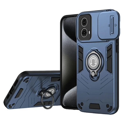 For Motorola Moto G85 5G / S50 Neo 5G Case Slide Camshield Kickstand PC+TPU Phone Cover - Blue