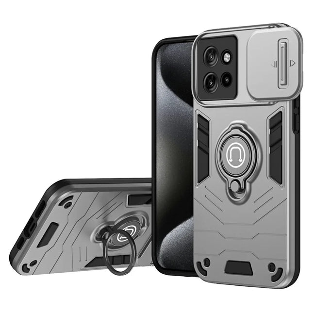 Phone Case For Motorola Edge 50 Neo 5G / Moto S50 5G / Thinkphone 25 5G PC+TPU Cover with Slide Camshield Kickstand- Grey