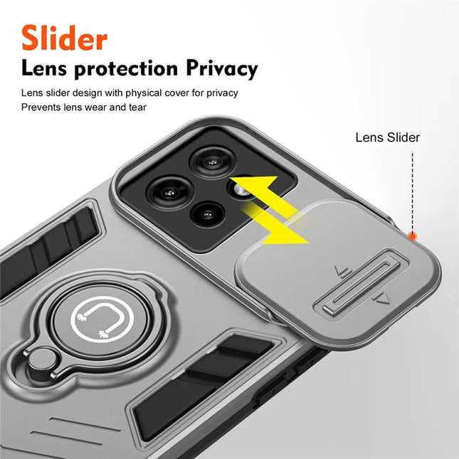 Phone Case For Motorola Edge 50 Neo 5G / Moto S50 5G / Thinkphone 25 5G PC+TPU Cover with Slide Camshield Kickstand- Grey