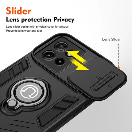 Phone Case For Motorola Edge 50 Neo 5G / Moto S50 5G / Thinkphone 25 5G PC+TPU Phone Cover with Slide Camshield Kickstand- Black