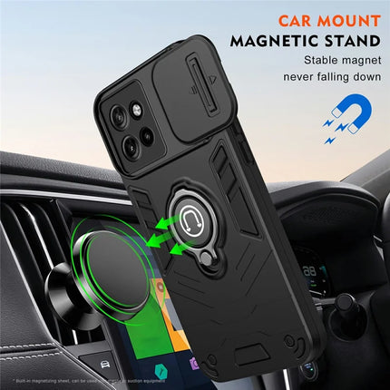 Phone Case For Motorola Edge 50 Neo 5G / Moto S50 5G / Thinkphone 25 5G PC+TPU Phone Cover with Slide Camshield Kickstand- Black