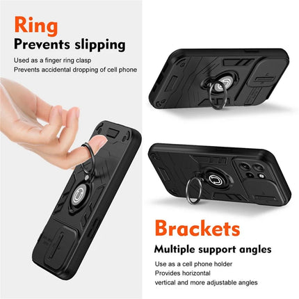 Phone Case For Motorola Edge 50 Neo 5G / Moto S50 5G / Thinkphone 25 5G PC+TPU Phone Cover with Slide Camshield Kickstand- Black