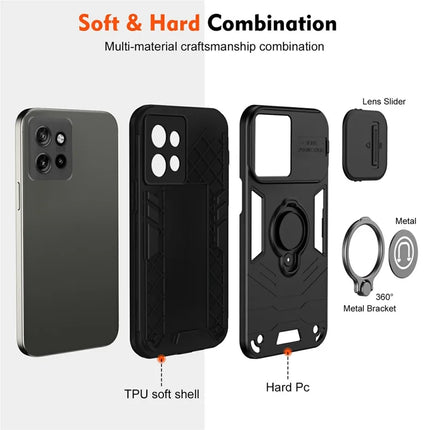 Phone Case For Motorola Edge 50 Neo 5G / Moto S50 5G / Thinkphone 25 5G PC+TPU Phone Cover with Slide Camshield Kickstand- Black