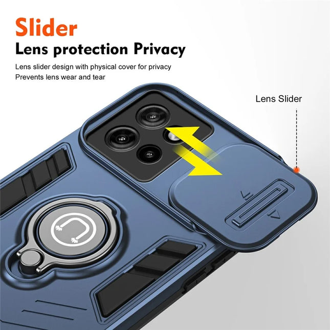 Phone Case For Motorola Edge 50 Neo 5G / Moto S50 5G / Thinkphone 25 5G PC+TPU Phone Cover with Slide Camshield Kickstand- Blue