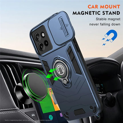 Phone Case For Motorola Edge 50 Neo 5G / Moto S50 5G / Thinkphone 25 5G PC+TPU Phone Cover with Slide Camshield Kickstand- Blue