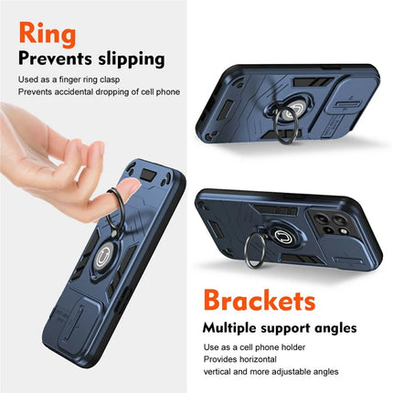 Phone Case For Motorola Edge 50 Neo 5G / Moto S50 5G / Thinkphone 25 5G PC+TPU Phone Cover with Slide Camshield Kickstand- Blue