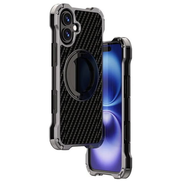 R-JUST RJ-51 For iPhone 16 Plus Case Compatible with MagSafe Kickstand PC + Aluminum Alloy Phone Cover