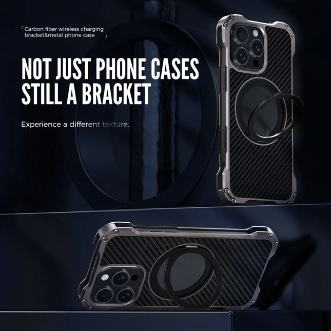 R-JUST RJ-51 For iPhone 16 Pro Case Compatible with MagSafe Kickstand PC + Aluminum Alloy Phone Cover