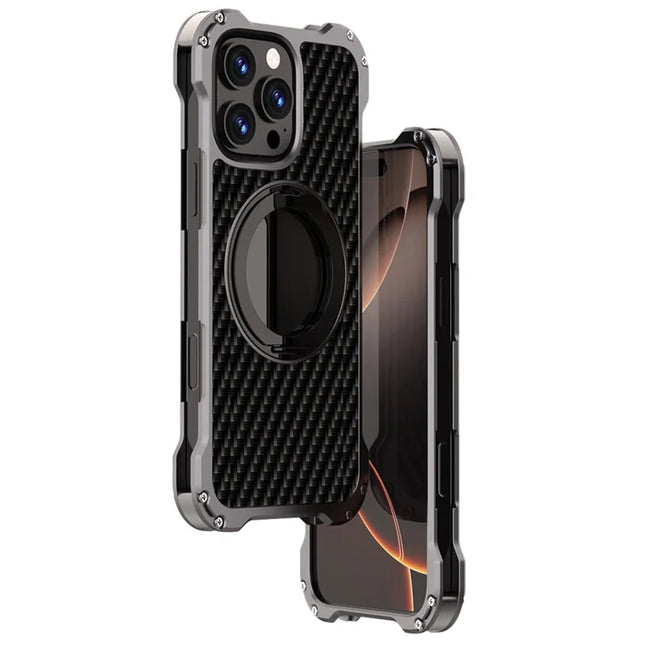 R-JUST RJ-51 For iPhone 16 Pro Max Case Compatible with MagSafe Kickstand PC + Aluminum Alloy Phone Cover