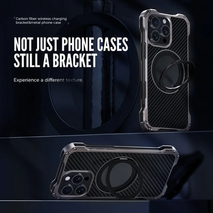 R-JUST RJ-51 For iPhone 16 Pro Max Case Compatible with MagSafe Kickstand PC + Aluminum Alloy Phone Cover