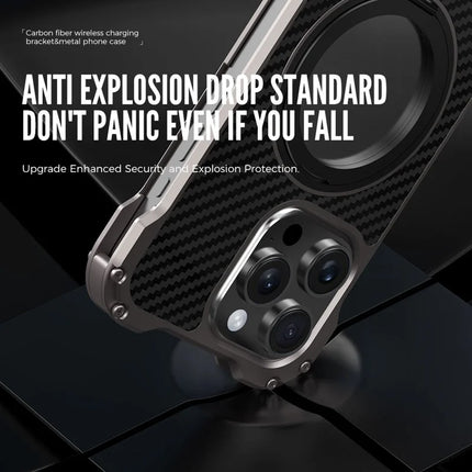 R-JUST RJ-51 For iPhone 16 Pro Max Case Compatible with MagSafe Kickstand PC + Aluminum Alloy Phone Cover