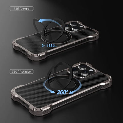R-JUST RJ-51 For iPhone 16 Pro Max Case Compatible with MagSafe Kickstand PC + Aluminum Alloy Phone Cover