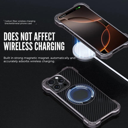 R-JUST RJ-51 For iPhone 16 Pro Max Case Compatible with MagSafe Kickstand PC + Aluminum Alloy Phone Cover