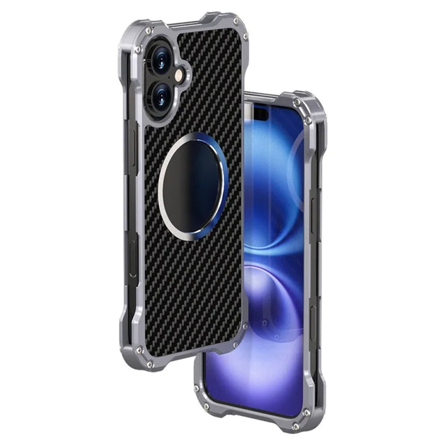 R-JUST RJ-51 For iPhone 16 Plus Case Compatible with MagSafe PC + Aluminum Alloy Hollow Cover