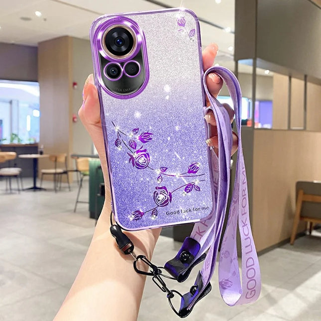 KADEM For Huawei nova 13 Case Flower Pattern TPU Gradient Phone Cover with Lanyards - Purple