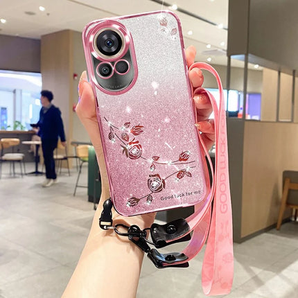 KADEM For Huawei nova 13 Case Flower Pattern TPU Gradient Phone Cover with Lanyards - Rose Gold