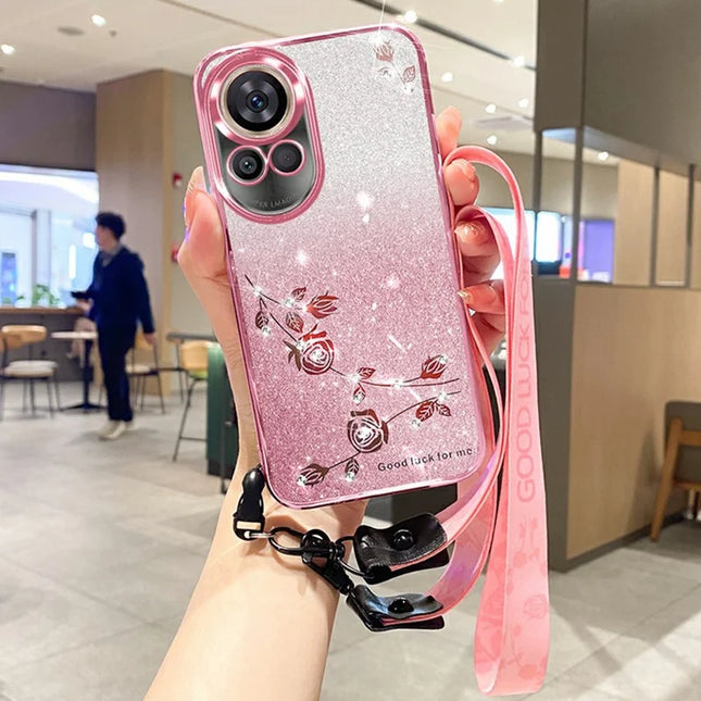 KADEM For Huawei nova 13 Case Flower Pattern TPU Gradient Phone Cover with Lanyards - Rose Gold