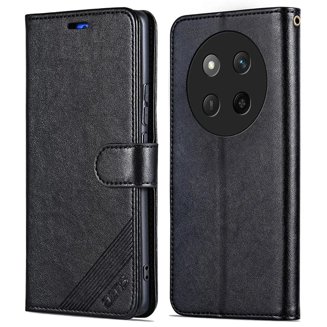 AZNS For Honor X60 Pro 5G Case Anti-Scratch PU Leather Stand Wallet Phone Cover - Black